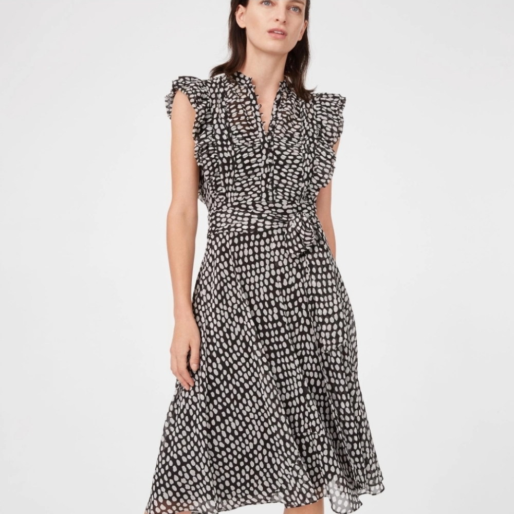 CLUB MONACO "Saffra" Ruffle Dress in Black/White, Sz. 6